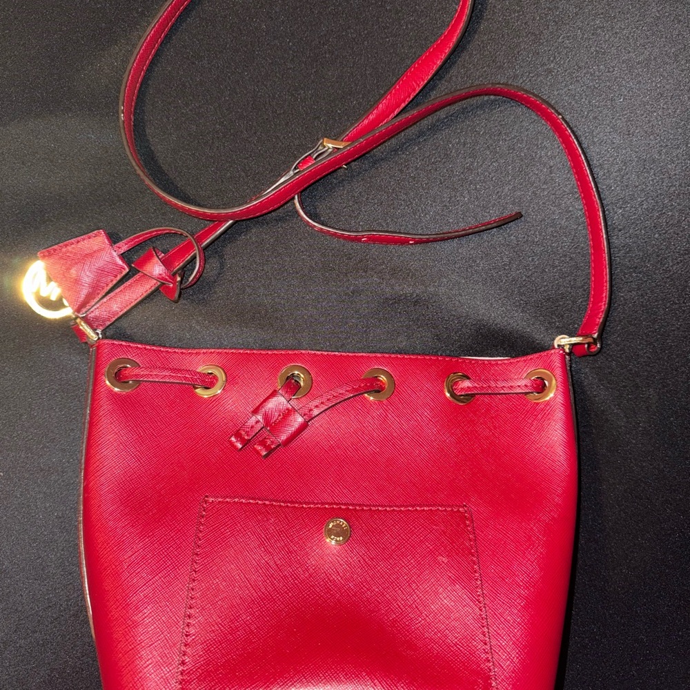 Michael Kors Red Leather Crossbody Bag with Gold Hardware